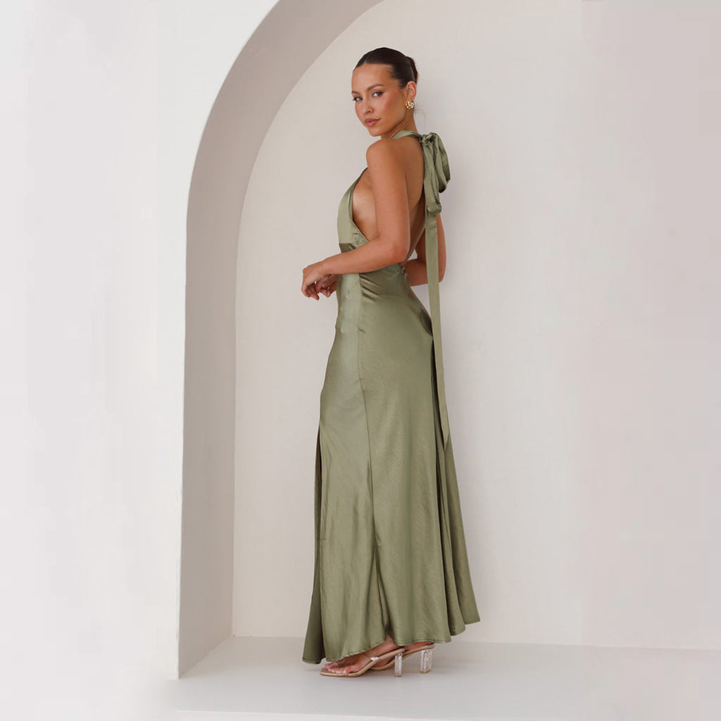 Halter Neck bridesmaid dress -Olive green