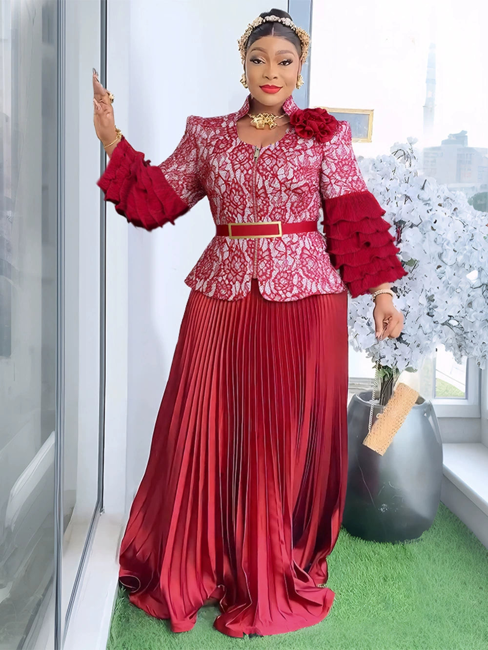 African Clothes for Women 2 PCS Sets Tops And Skirts Suits