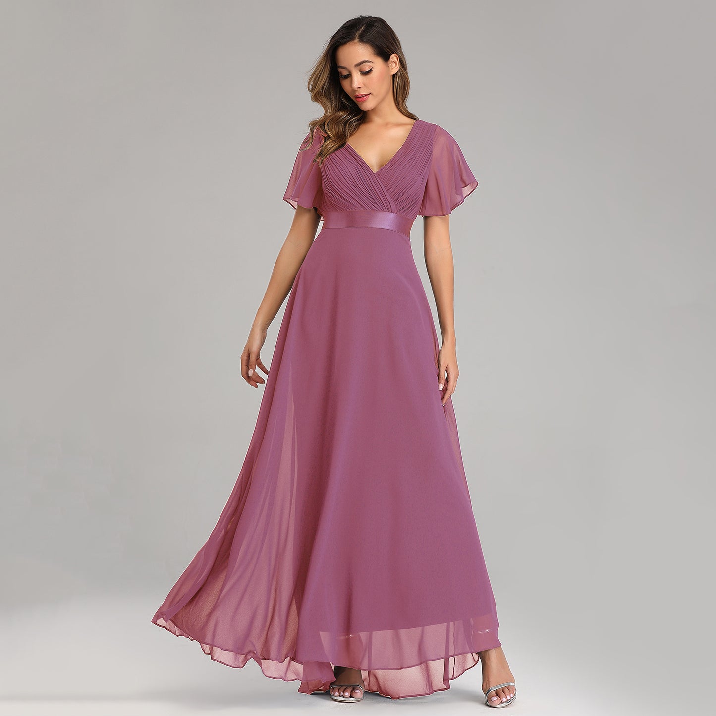 BRIDESMAID MESH CHIFFON DRESS -ROSE
