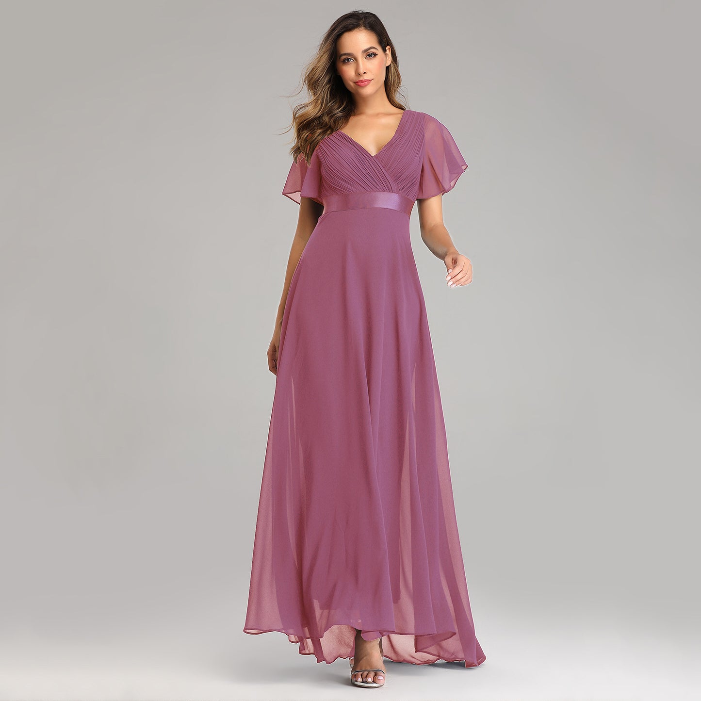 BRIDESMAID MESH CHIFFON DRESS -ROSE