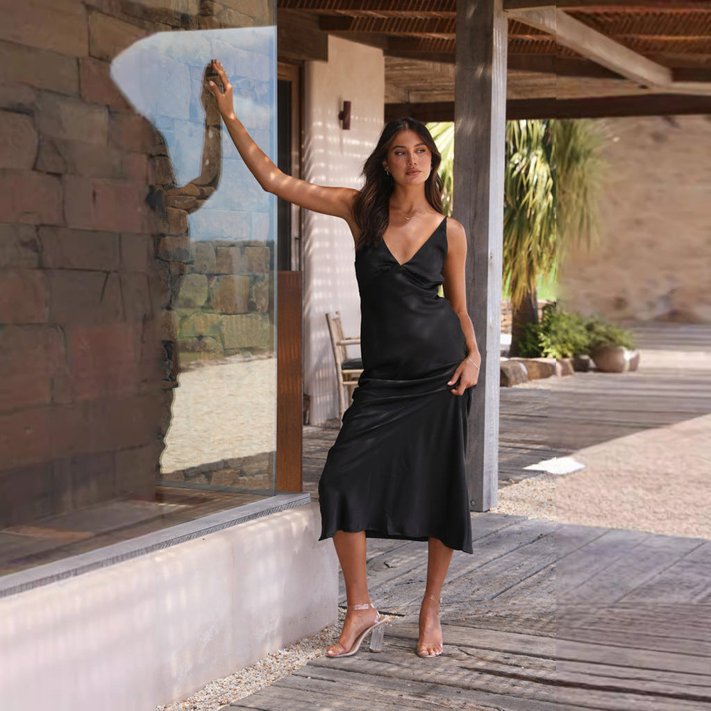 V-neck bridesmaid dress-Black