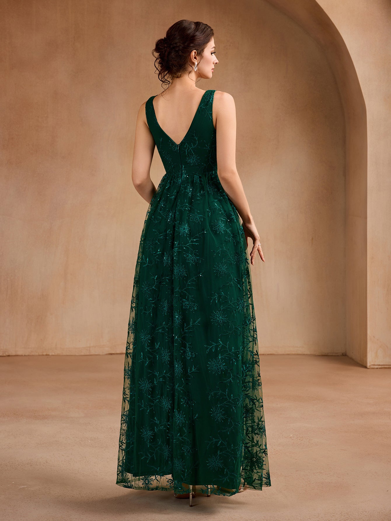 FLOWER DRESS V-NECK -GREEN