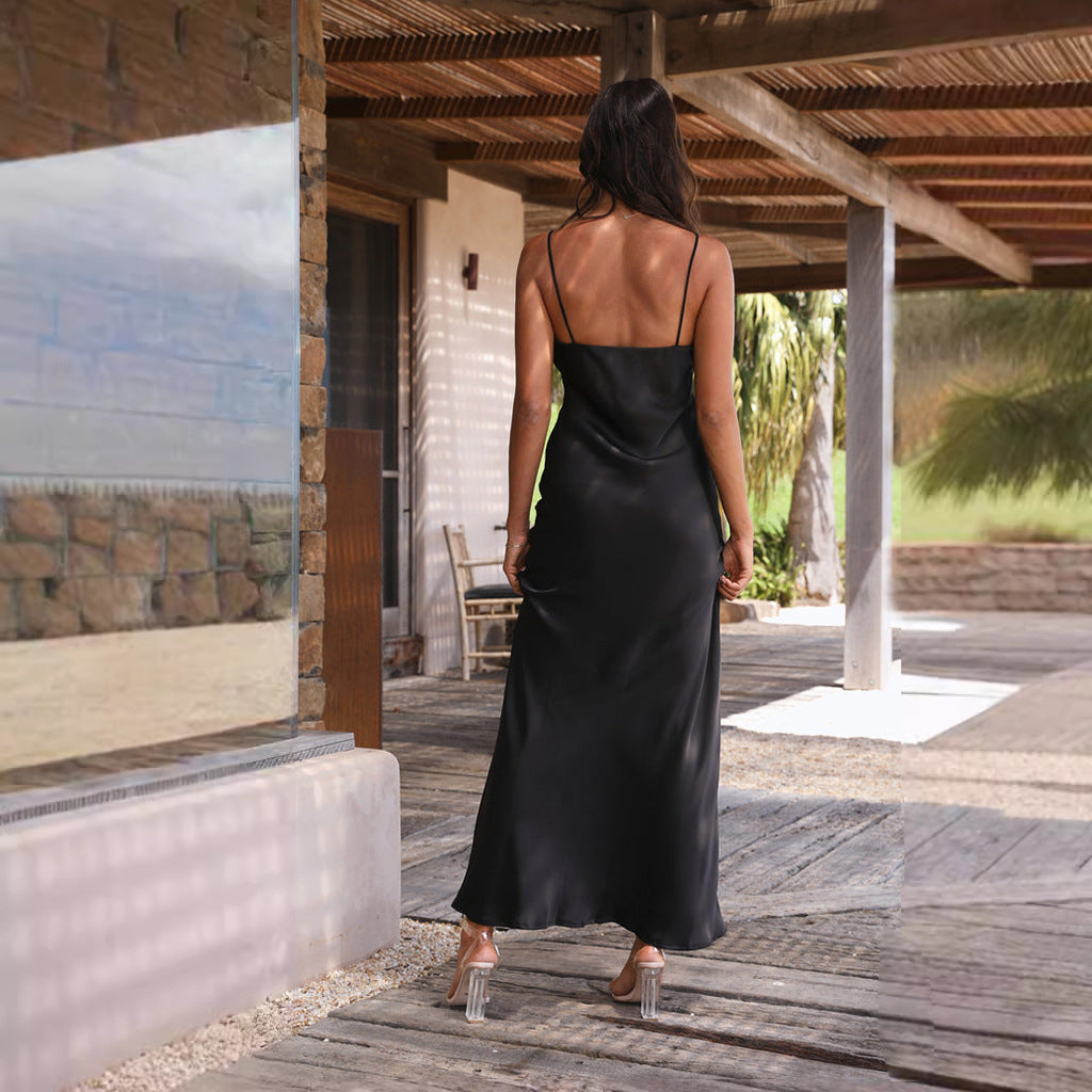 V-neck bridesmaid dress-Black