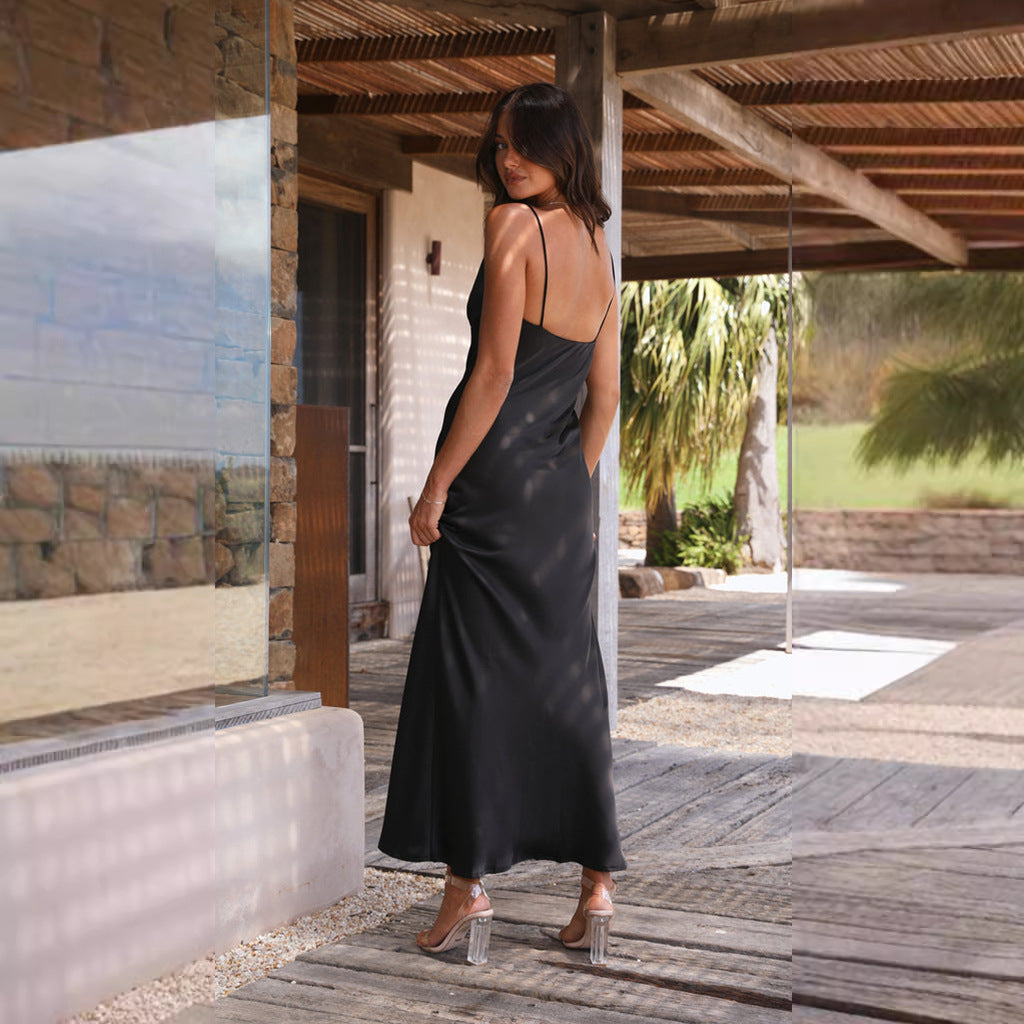V-neck bridesmaid dress-Black