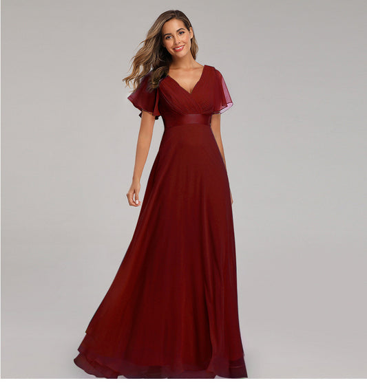BRIDESMAID CHIFFON DRESS - BURGUNDY