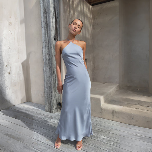 A-Line Halter bridesmaid dress- Blue