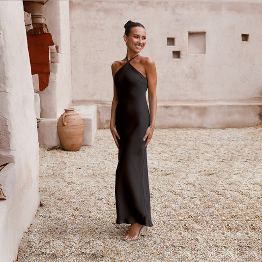 A-Line Halter bridesmaid dress- Black