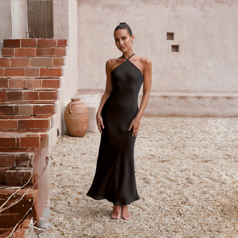 A-Line Halter bridesmaid dress- Black