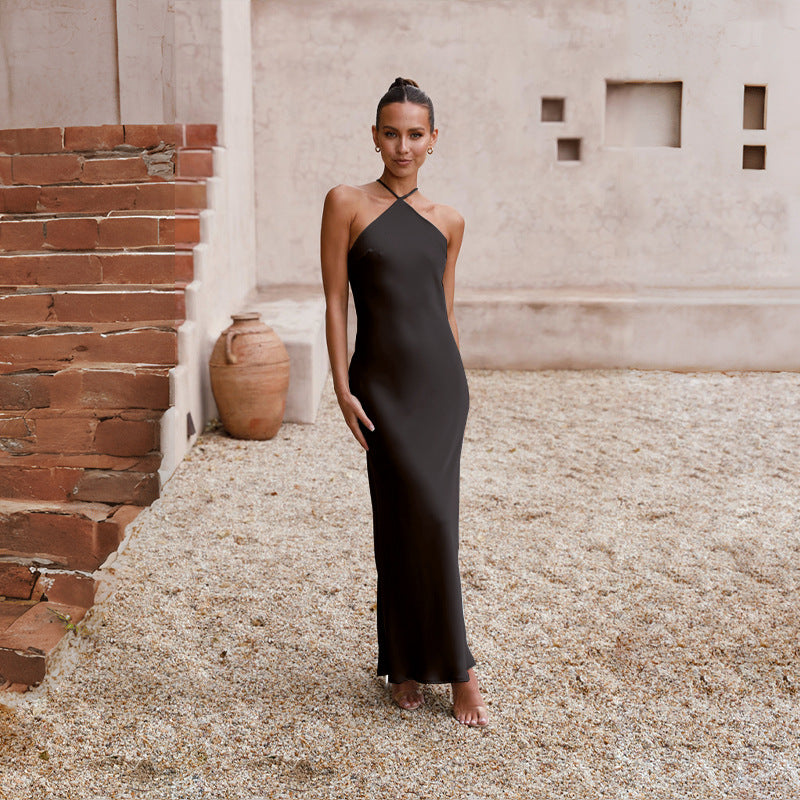 black halter top bridesmaid dresses A-Line Halter bridesmaid dress- Black – icclekbeauty store