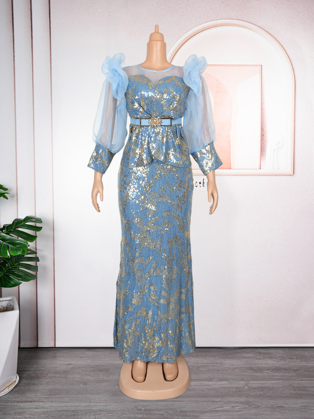 African Dresses for Women 2025 New Fashion Plus Size Sequin Evening Party Long Dress