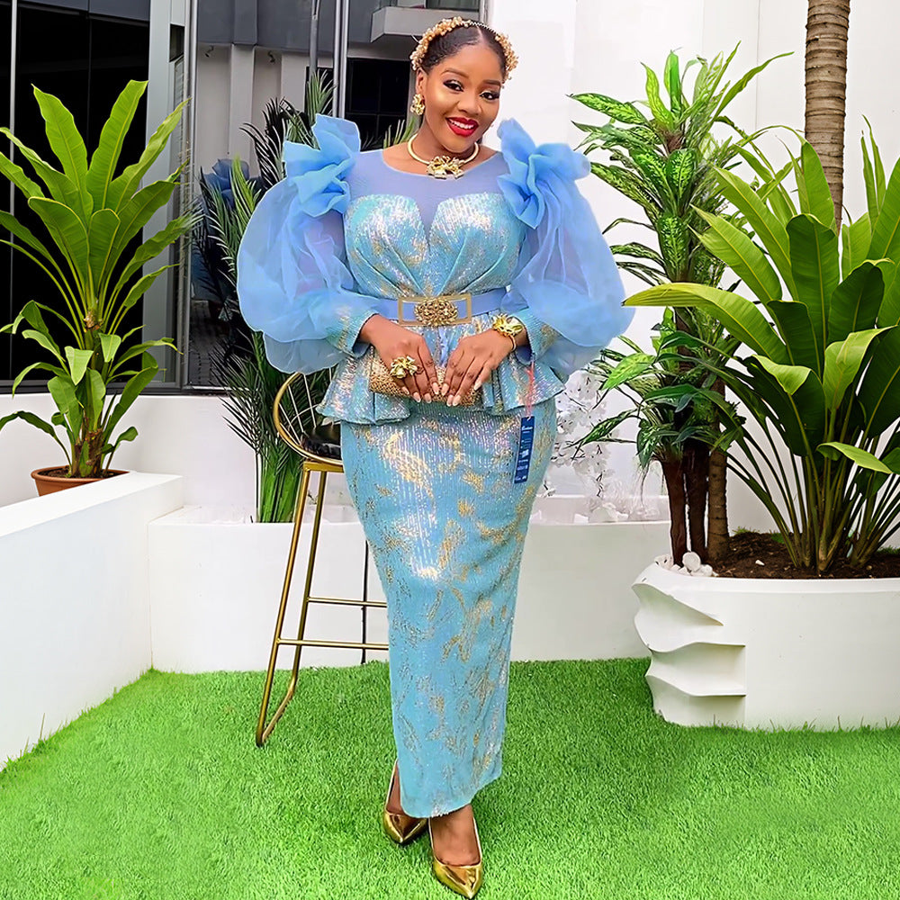 African Dresses for Women 2025 New Fashion Plus Size Sequin Evening Party Long Dress