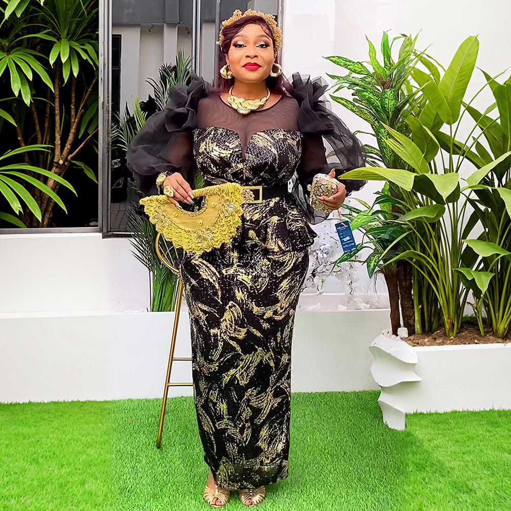 African Dresses for Women 2025 New Fashion Plus Size Sequin Evening Party Long Dress