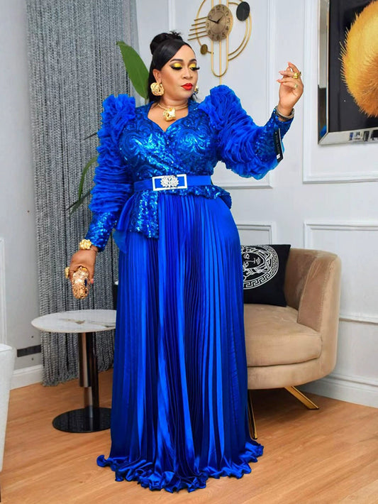 African Sequined Party Long Dresses for Women 2025