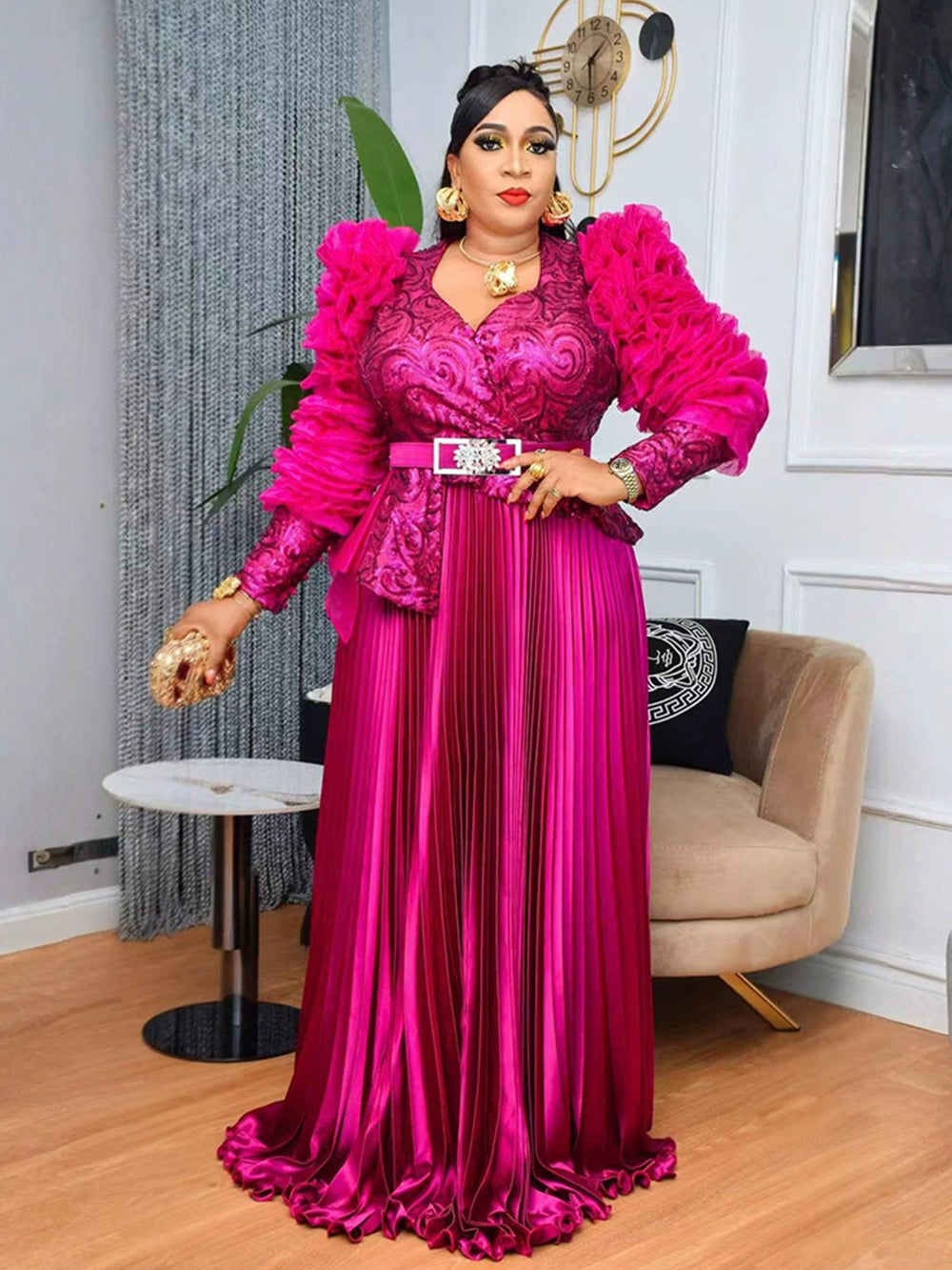 African Sequined Party Long Dresses for Women 2025
