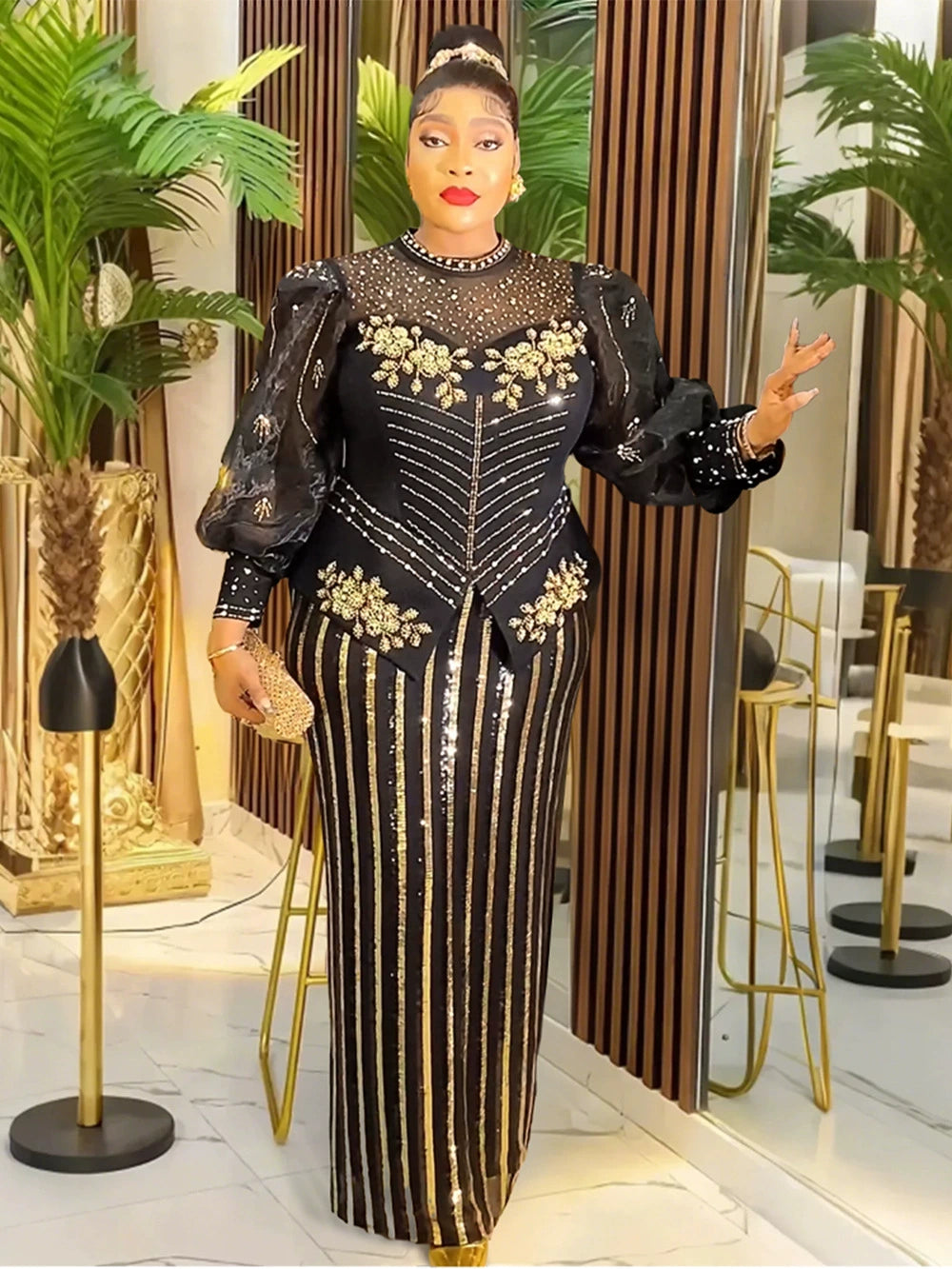 Women 2025 New Fashion Plus Size Sequin Evening Party Long Dress