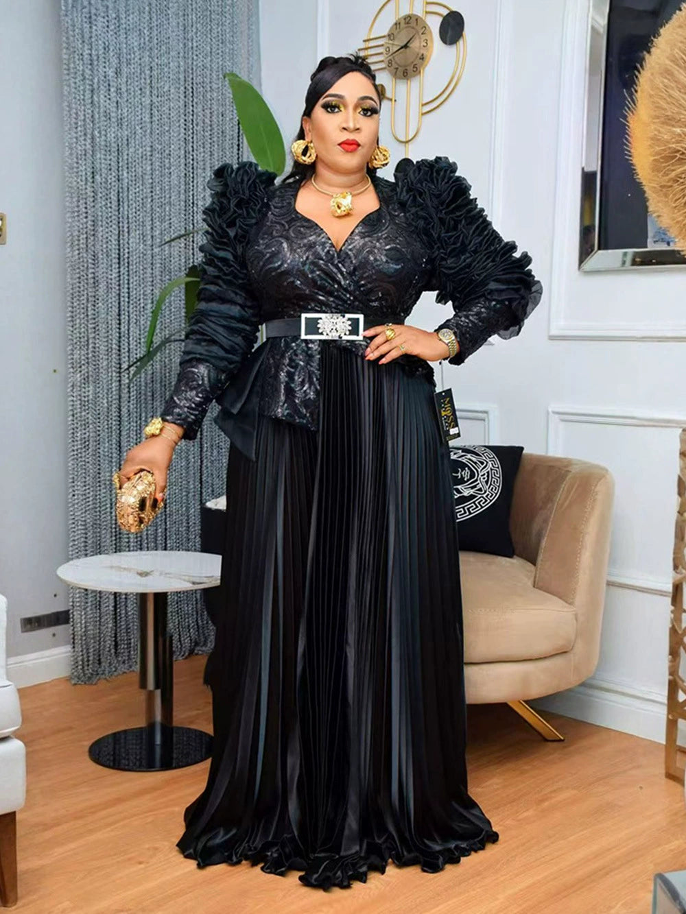 African Sequined Party Long Dresses for Women 2025