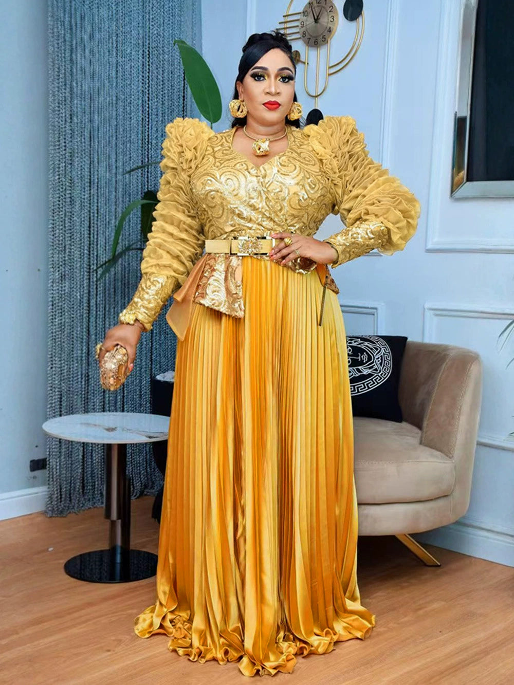 African Sequined Party Long Dresses for Women 2025