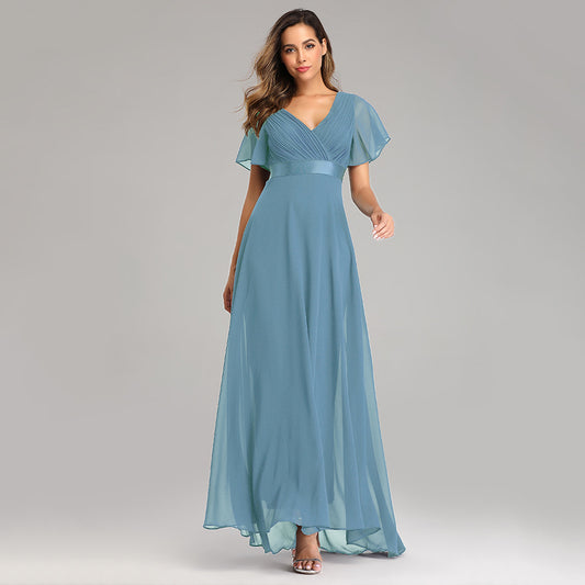 BRIDESMAID MESH CHIFFON DRESS -LT BLUE