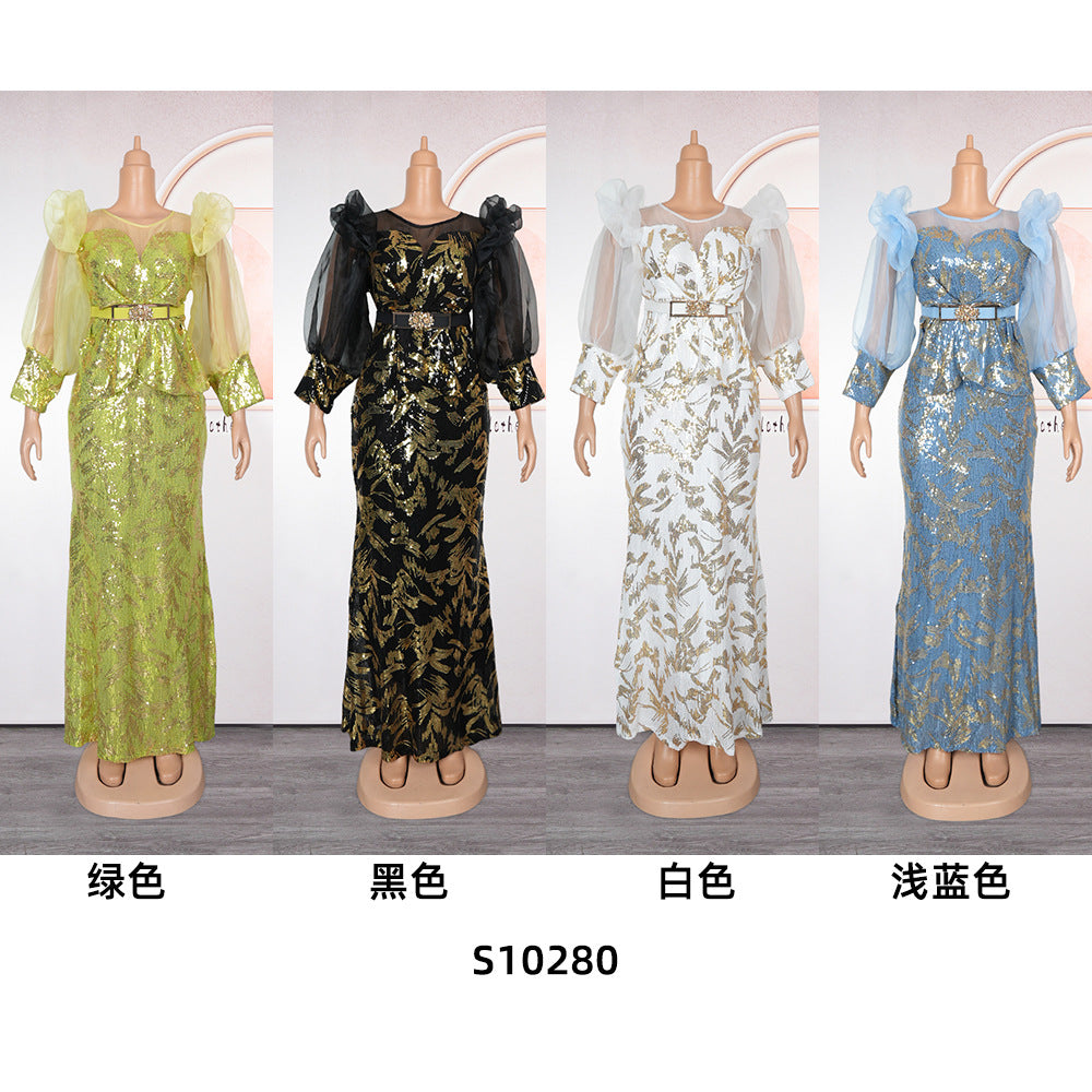 African Dresses for Women 2025 New Fashion Plus Size Sequin Evening Party Long Dress