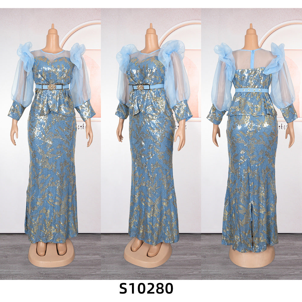 African Dresses for Women 2025 New Fashion Plus Size Sequin Evening Party Long Dress