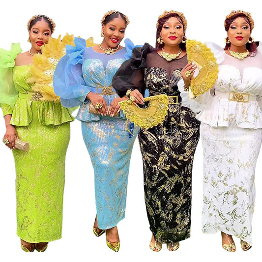African Dresses for Women 2025 New Fashion Plus Size Sequin Evening Party Long Dress